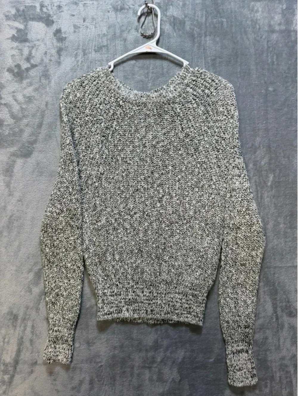 Free People Womens Chunky Knit Sweater Cotton Linen Blend Marled Black White XS